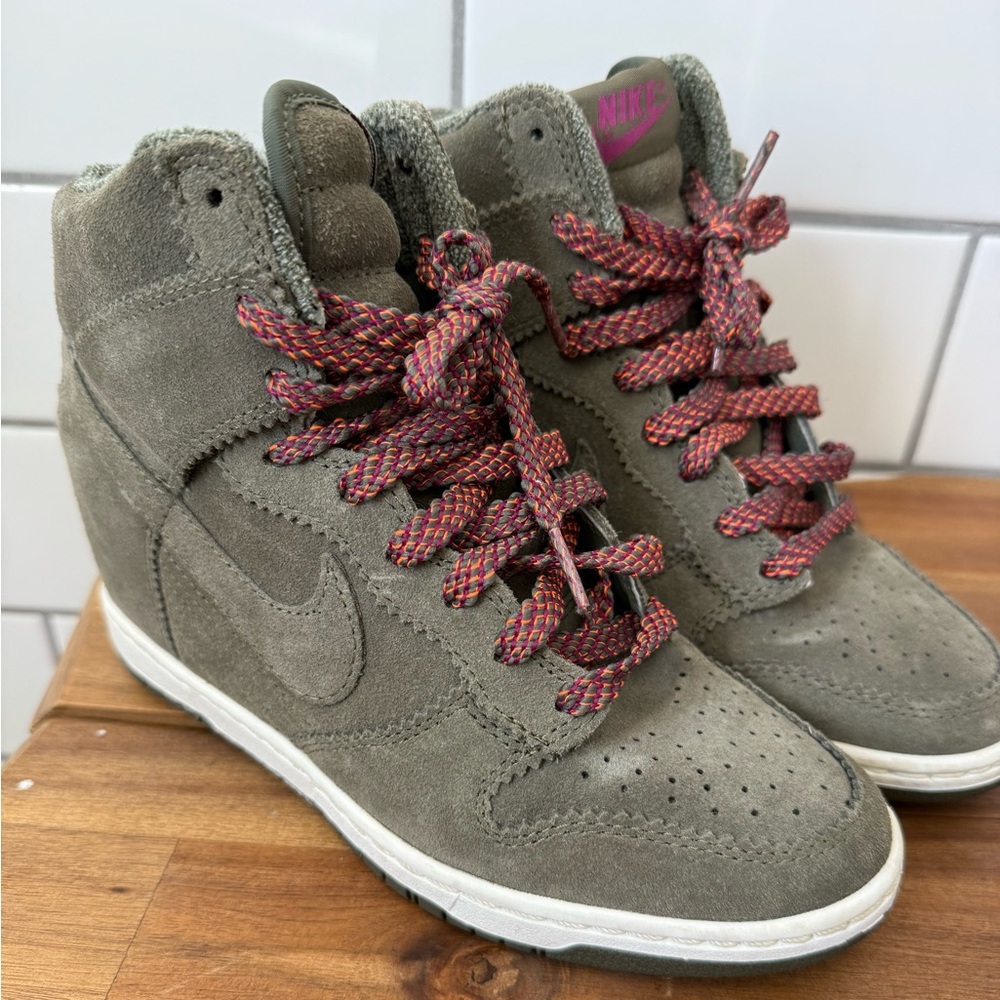 Nike Dunk Sky High Olive Suede Sneakers with Hidden Wedge